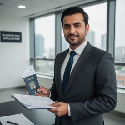 Business owner holding his passport